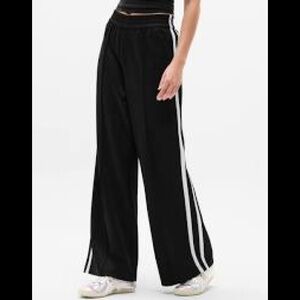 🔴 NWT 'HALARA' Silver Stripe Black Wide Leg Pants
